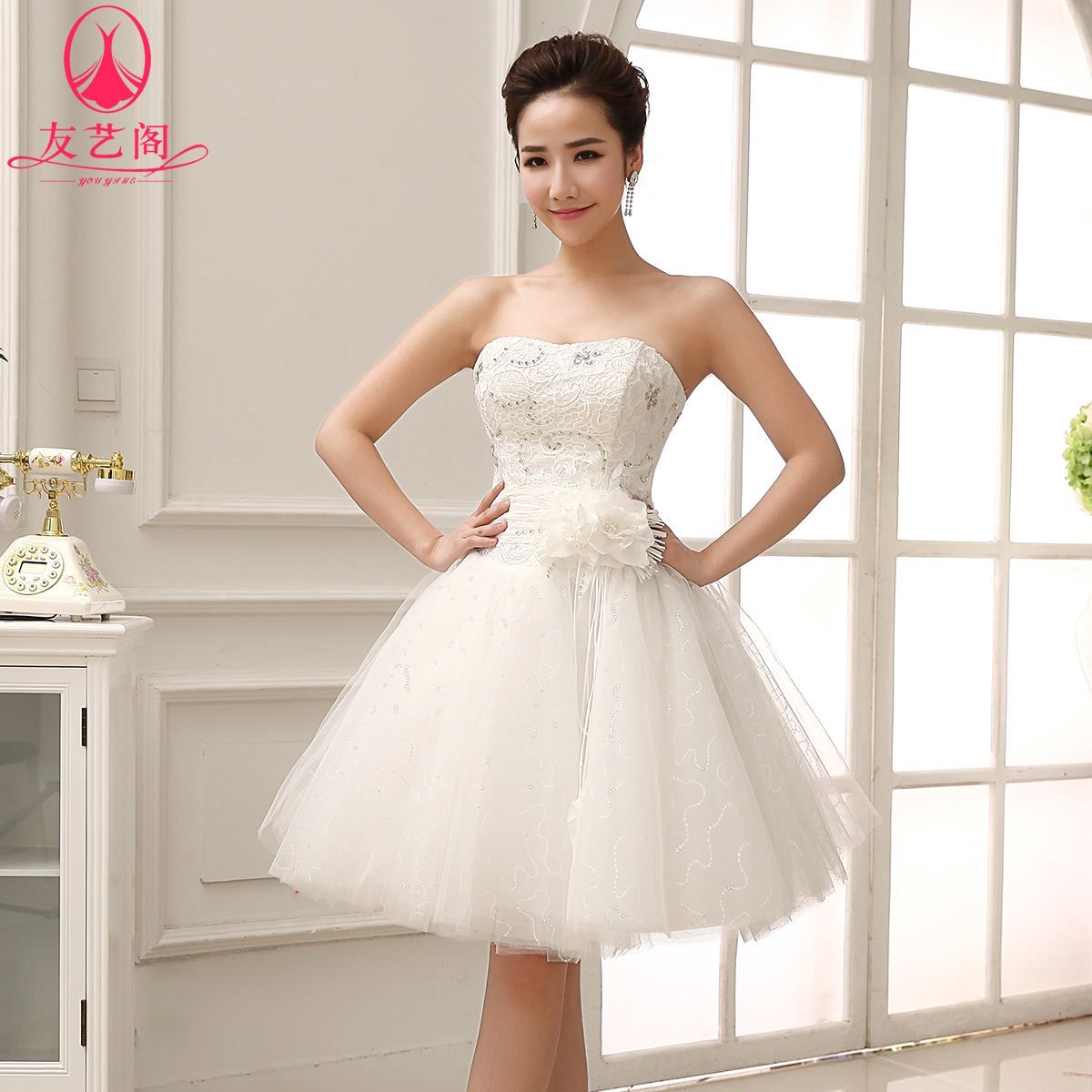 2014 New Short Wedding Dress Princess Tutu Bra Straps White Wedding ...