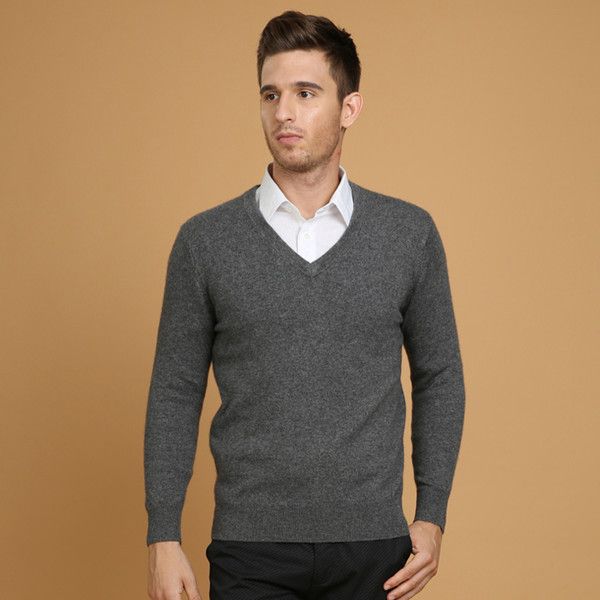 Dark grey v neck sweater mens