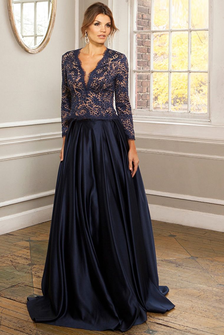 Navy Blue Long Party Mather Online Gowns Long Sleeve