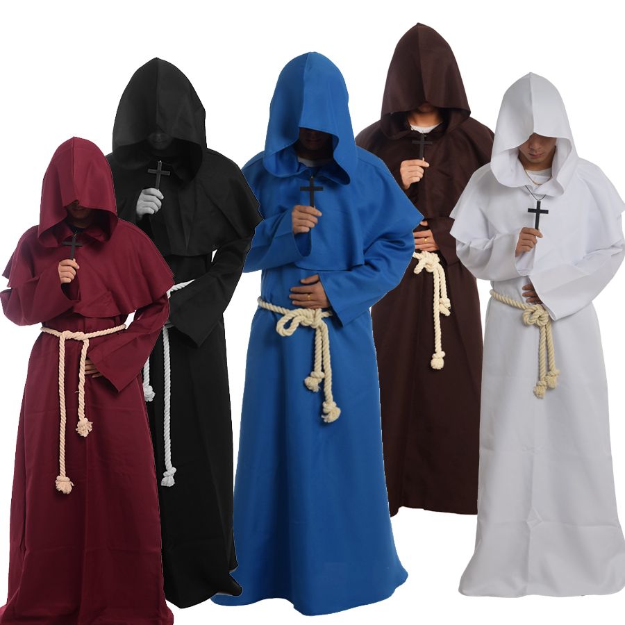 Friar Medieval Cowl Hooded Monk Renaissance Priest Robe Costume Cosplay ...