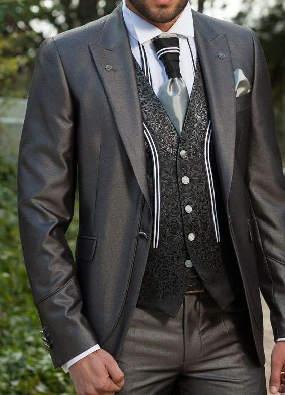 Formal Handsome Western Style Male Suits Peaked Lapel One