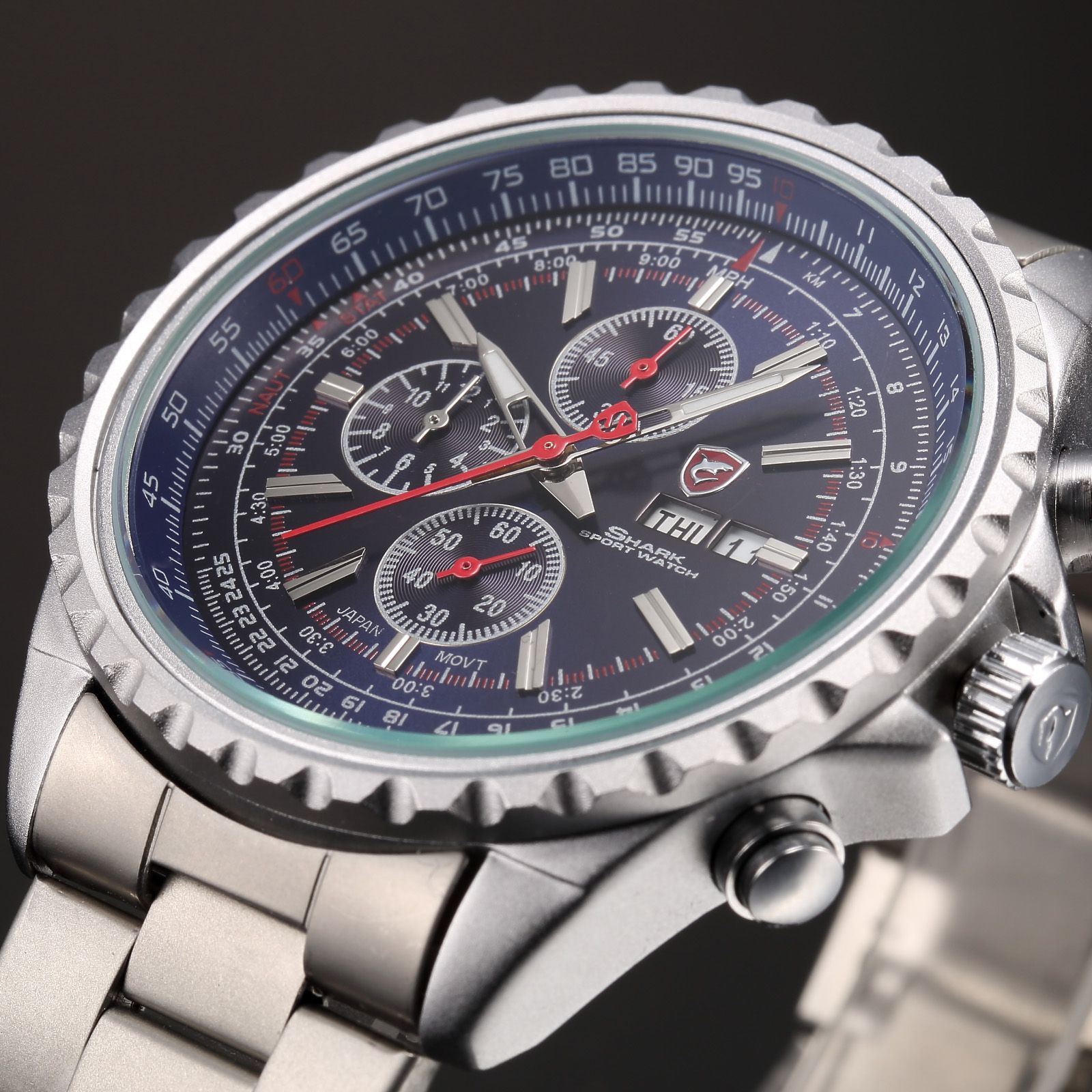 Shark Men'S Sport Watch Full Calendar Date Day Display 30m Water