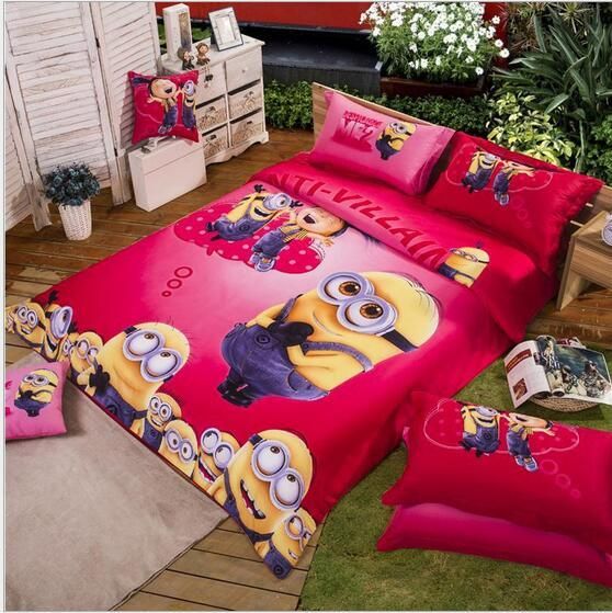 100 cotton bedding set cartoon printing minions bed clothes baby minions full sheet set