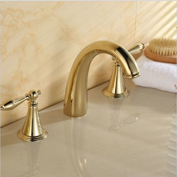 2019 3 Holes Golden Polished Bathroom Basin Sink Mixer Tap Bathtub