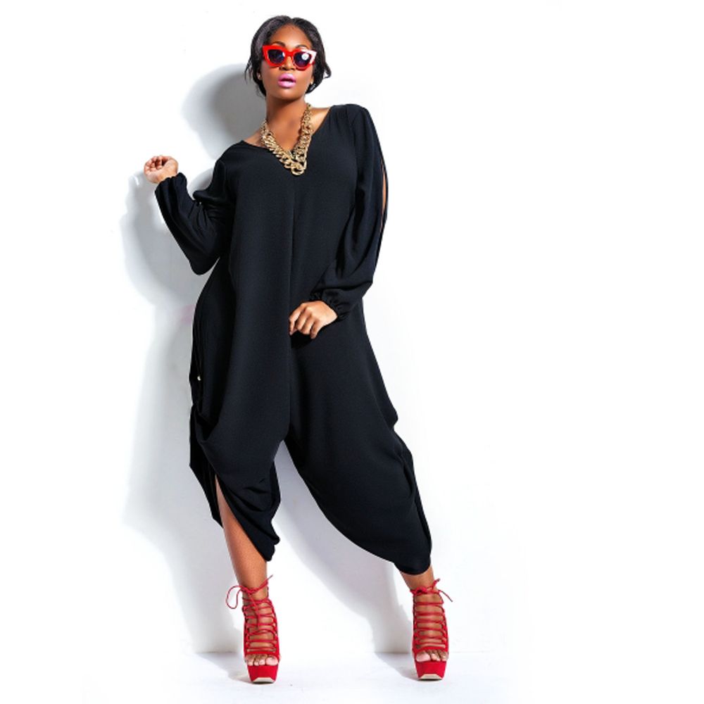 2019 Plus Size Jumpsuit For Oversize Women Pure Color Loose Romper ...