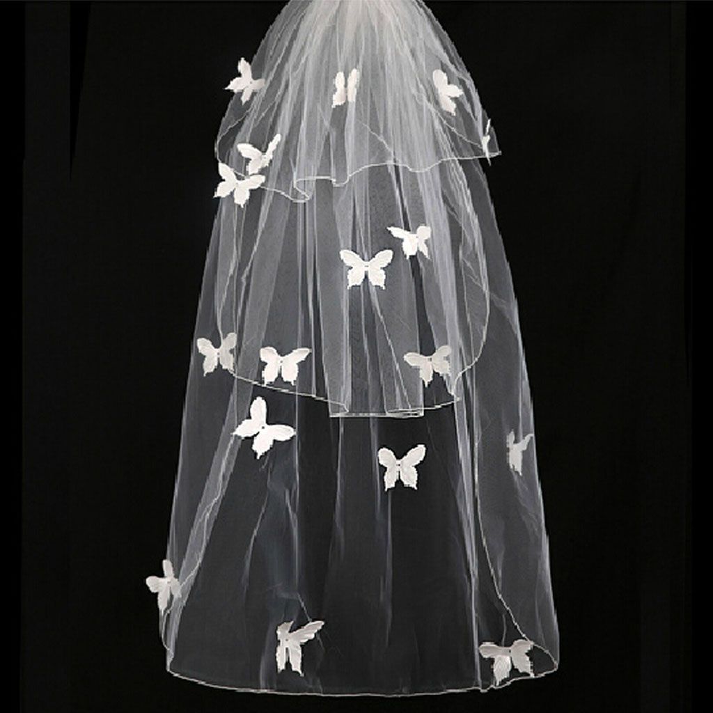 New Real Wedding Veils With Blusher 3 Layers Short Bridal Veil With