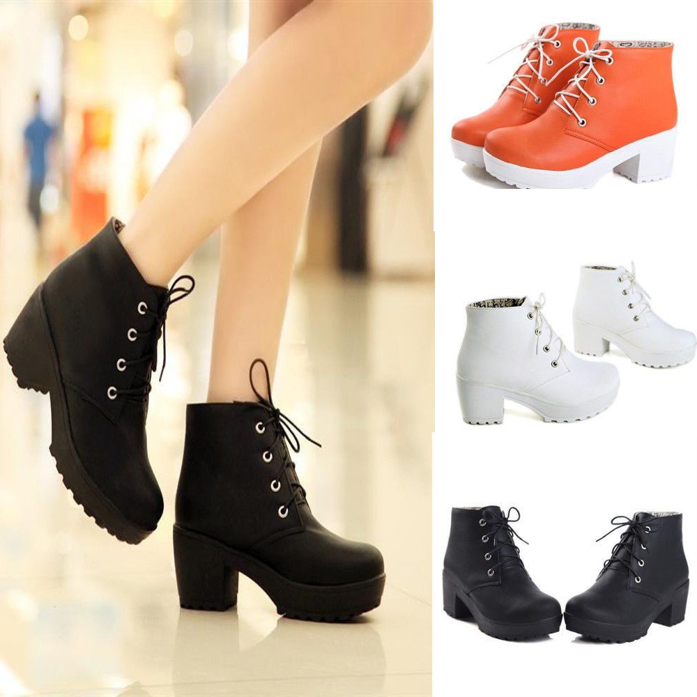 Women's Lace Up Ankle High Block High Heels Oxford Boots Women's Lace Up Ankle High Block High Heels Oxford Boots