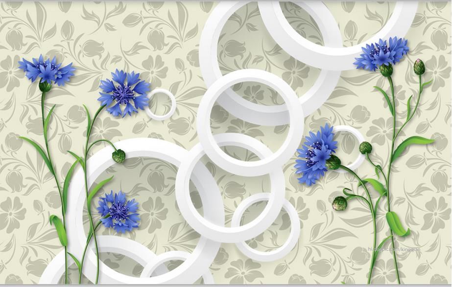  3d  Room Wallpaper  Warm Fashion Blue Flowers  Wallpaper  3d  