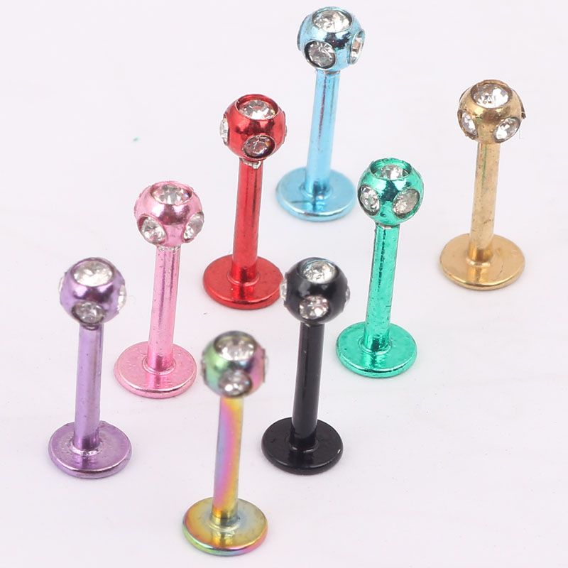 Lip Ring L11 Mix Labret Stud Plated Colors Crystal Stainless Steel Body