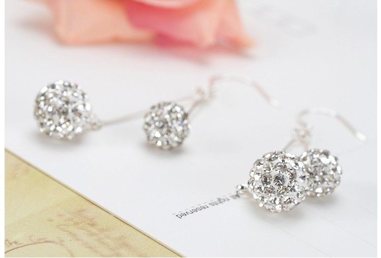 Silver Shamballa Drop Earrings Jewelry Austrian Crystal Dangle Earrings for Party Gift 6mm + 8mm Fashion Jewellery Wholesale - 0007WH