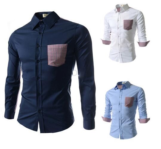 Online Cheap Long Sleeve Slim Fit Dress Shirts For Men Single Breasted ...