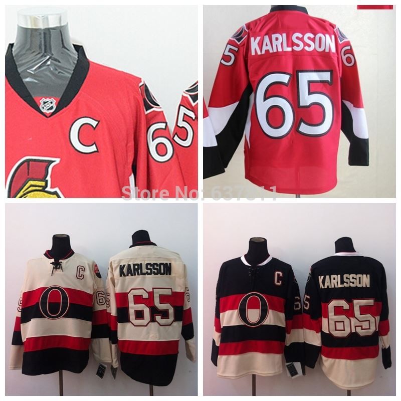 2019 Cheap Ottawa Erik Karlsson Hockey Jerseys 2014 Heritage Classic Cream Black Home Red 65
