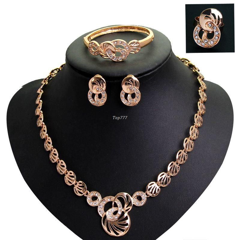 New Women Champagne Golden Jewelry Sets Gold Plated Necklace Earring