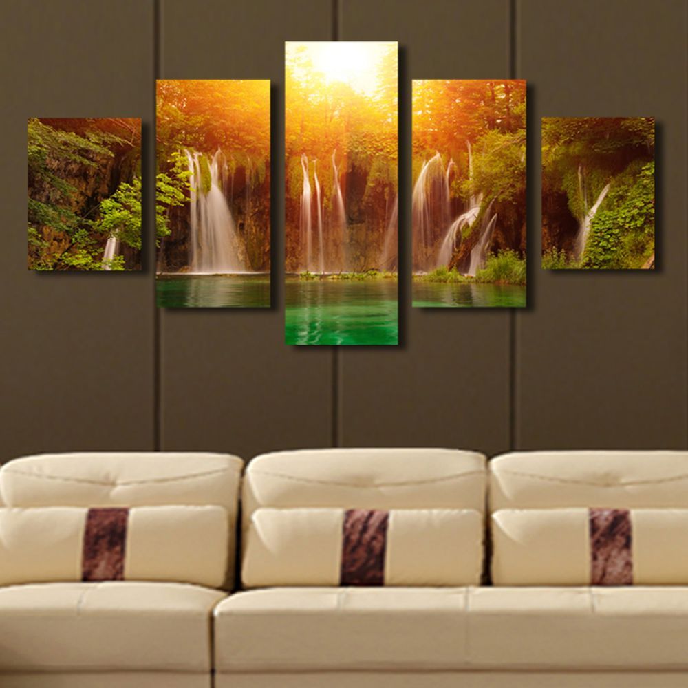 Waterfall Wall Art online cheap 5 panel canvas art waterfall sunrise landscape canvas Waterfall Wall Art online cheap 5 panel canvas art waterfall sunrise landscape canvas