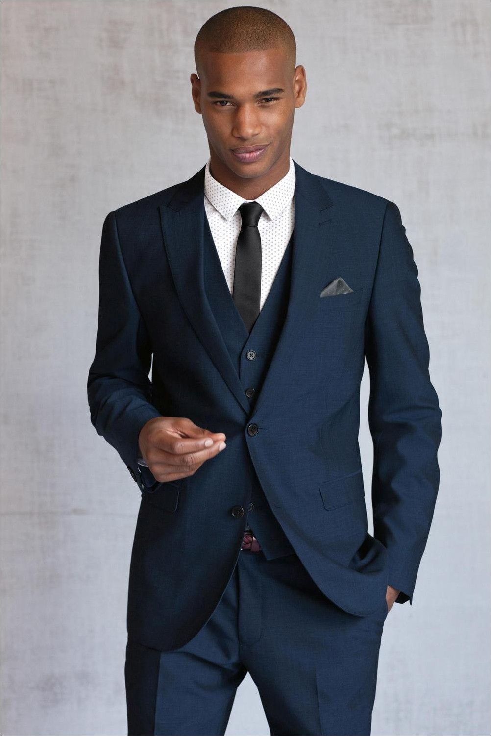 Dark Blue Mens Wedding Suits Custom Made Slim Fit Groom