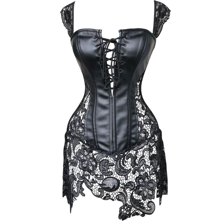 black leather corset dress