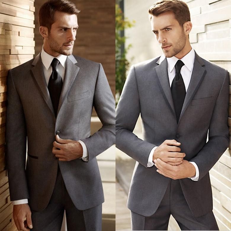 2015 Fashion Grey Men Tuxedos Suits Lapel Fitting Men's Wedding Dress ...