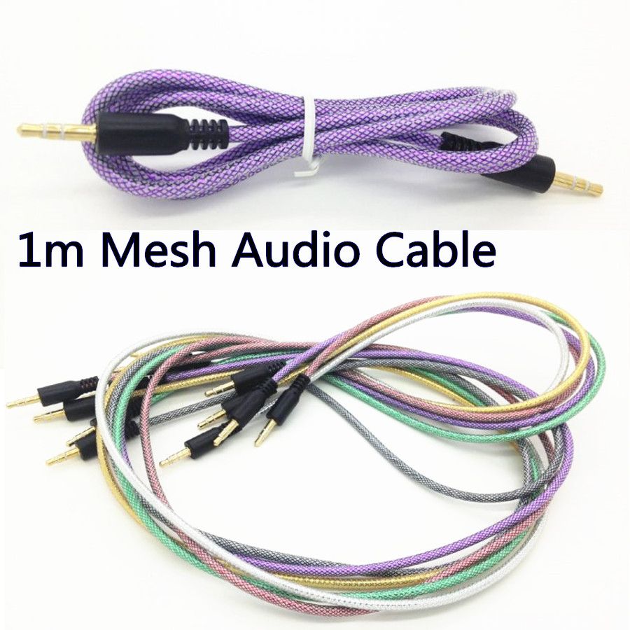 Rubber Tube Audio AUX Cable 3.5mm Fishing Net Mesh Jack Auxiliary Stereo Male To Male Braided 1m 3ft Cord for Iphone 5 6 Mini Speaker MP3 Audio AUX Wire ...