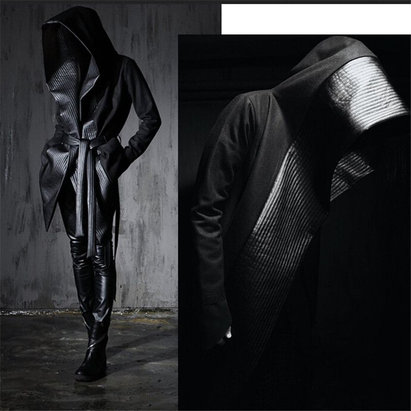 Fall 2018 New Fashion Mens Winter Dress Gothic Trench Coats Harajuku Fall 2018 New Fashion Mens Winter Dress Gothic Trench Coats Harajuku Leather Designer Wool Pea Coat Hooded Cloak Jacket Men Overcoat
