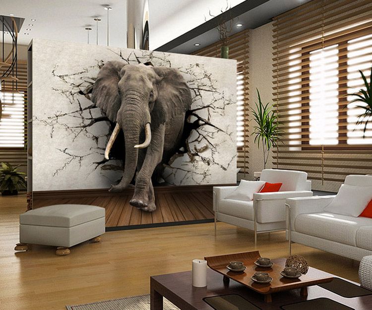 Custom 3D Elephant Wall Mural Personalized Giant Photo ... on Wall D Cor 3 id=77692