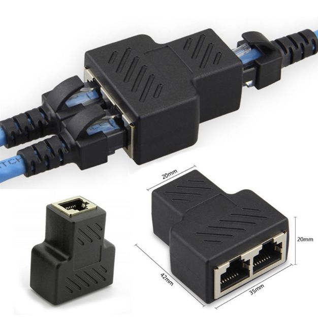 RJ45 Splitter Adapter 1 To 2 Dual Female Port CAT5/CAT 6 LAN