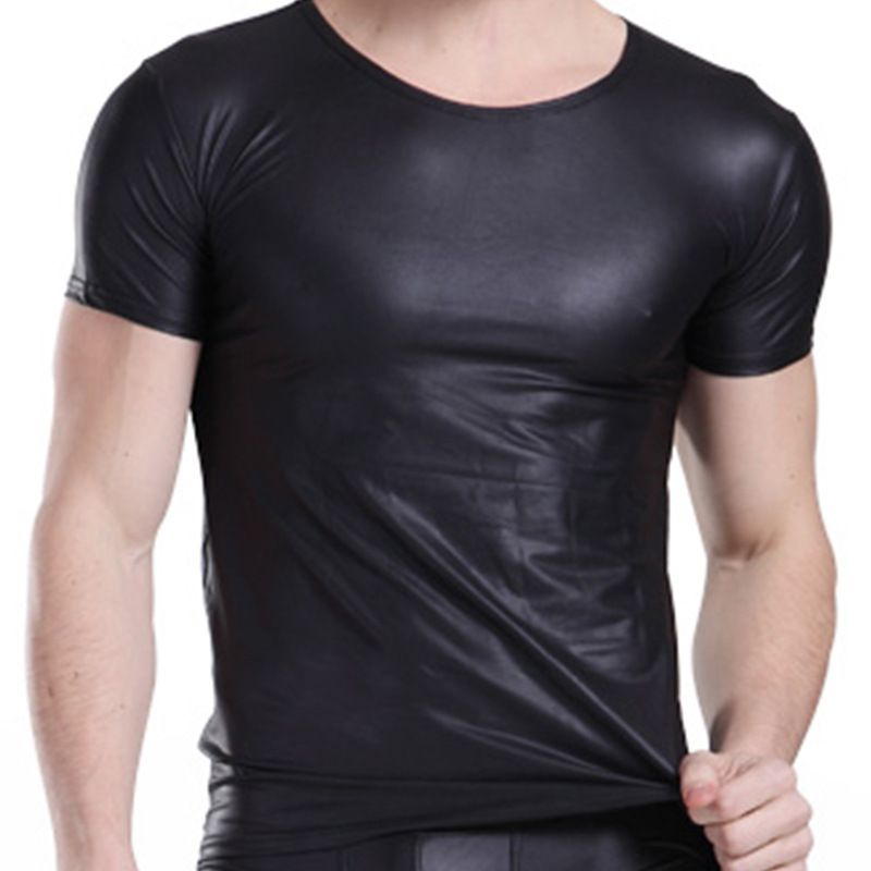 2017 2015 Sexy Men Leather Shirts Exotic Black Faux Leather T Shirt ...