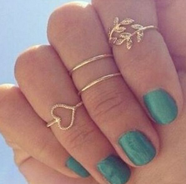 4PCS Midi Doigt Anneau Set Argent Plaqué or Stack Above Knuckle Band Punk Anneaux