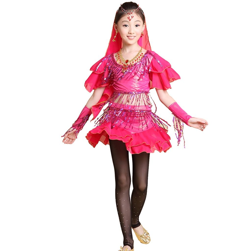 2015 Promotion KIDS Girls Belly Latin Dance Halloween Costumes Set Top ...