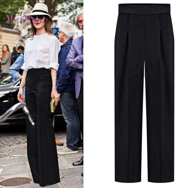 Causal High Waist Denim Wide Leg Pants Loose Women Blue