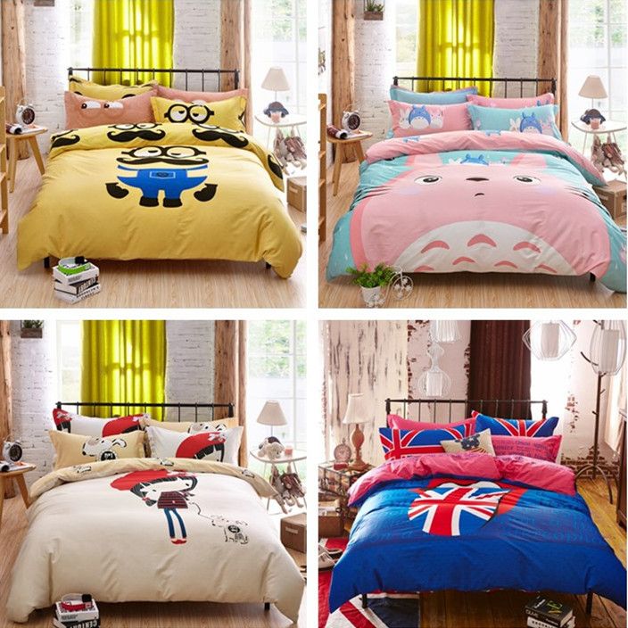 Whole 100 Cotton Cartoon Set Children S Bedding Three Piece Suit Boys And Girls Uk Wind Bedskirt Bed Sheet Duvet Cover