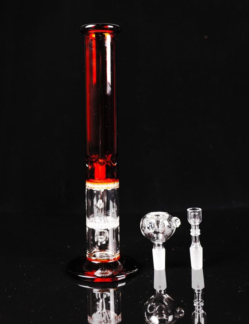 2020 Ruby Red Glass Bong Clear Nectar Collector Kit With Showerhead Percolator 28cm Tall 14.5mm