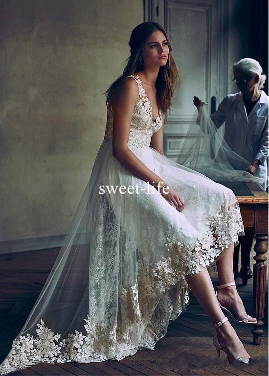 asymmetrical lace wedding dress
