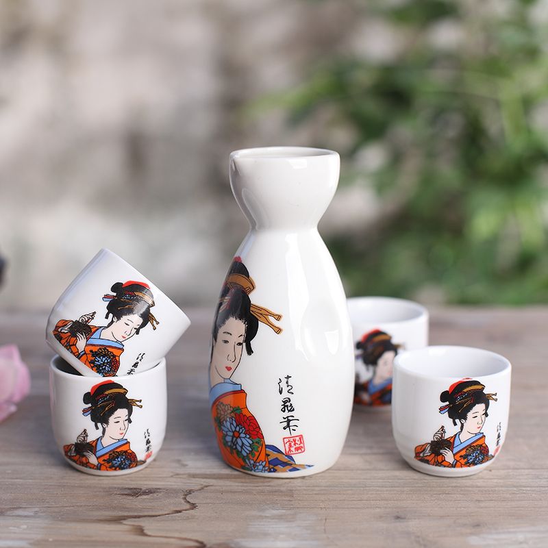 Japanese Ceramic Sake Set Traditional Geisha Girl Kimono Dance 1 SAKI