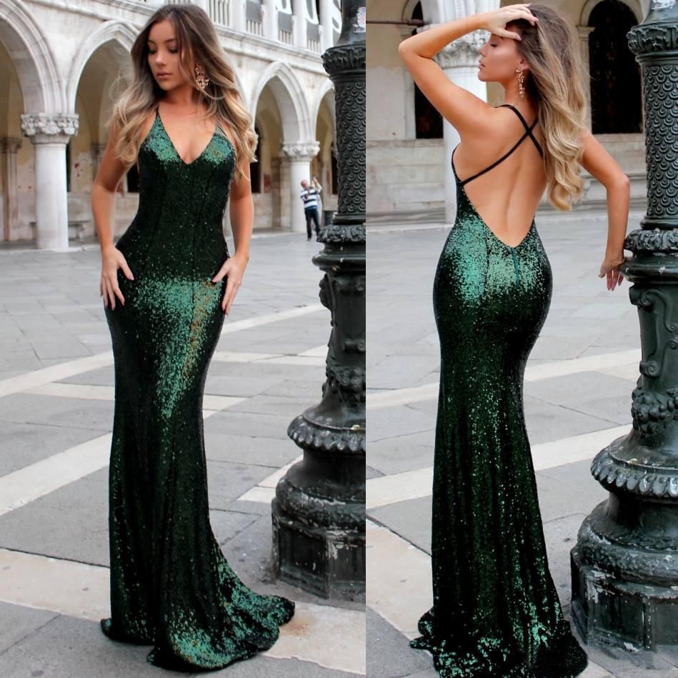 green sequin prom dress