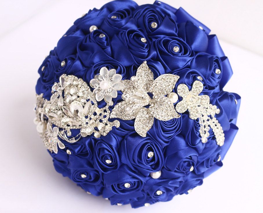 Blue Bridal Bouquet Blue Rose Wedding Bouquet Satin Rose Brooch Bouquet Jewelry Wedding Bouquet Bridal Bouquet Diy Bouquet From Linna1988 53 57 Dhgate Com