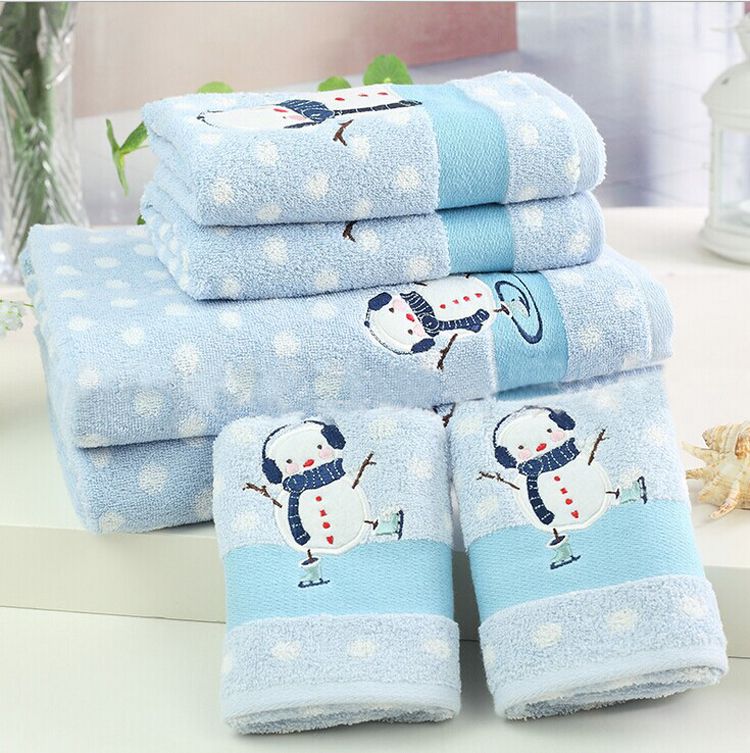 2014 Winter 64*127cm Light Blue White Dot Cotton Terry Bath Towels Set ...