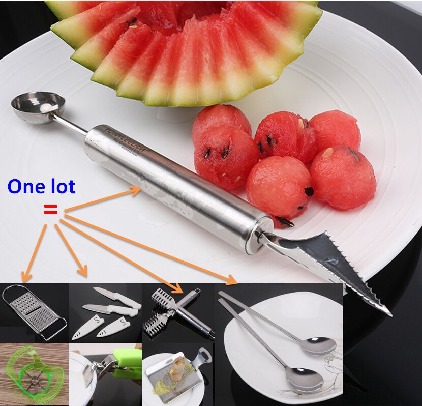 2018 Kitchen Tools Set 2 Spoons + Fruit Ball Cutter + Fruit Knife