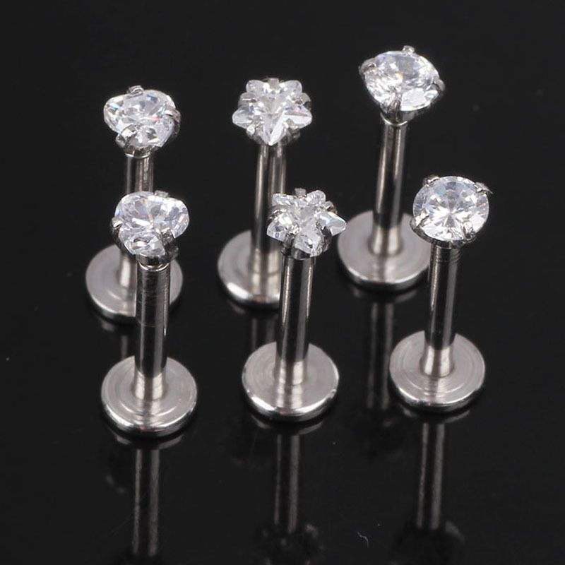 2020 JK Silver Labret Lip Ring Zircon Anodized Internally Threaded