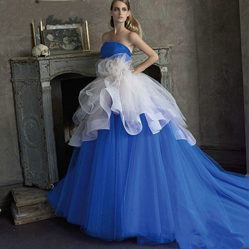  Plus  Size  Royal  Blue  Bridal  Dresses  Gowns  With Detachable 