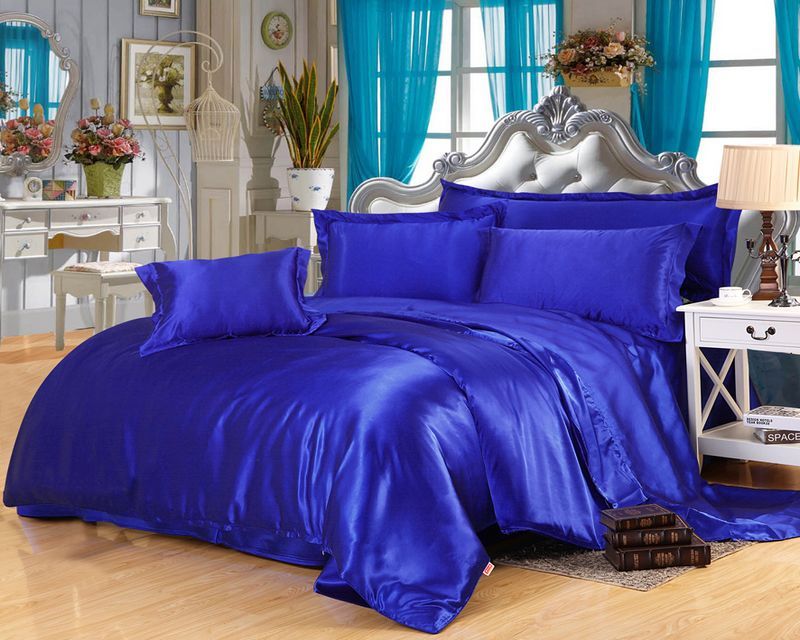 Sapphire Blue Solid Color Bedding Sets Imitated Silk Duvet Cover Sapphire Blue Solid Color Bedding Sets Imitated Silk Duvet Cover Sheet Pillow Sham Set Full Queen Size Available Bedroom Comforters
