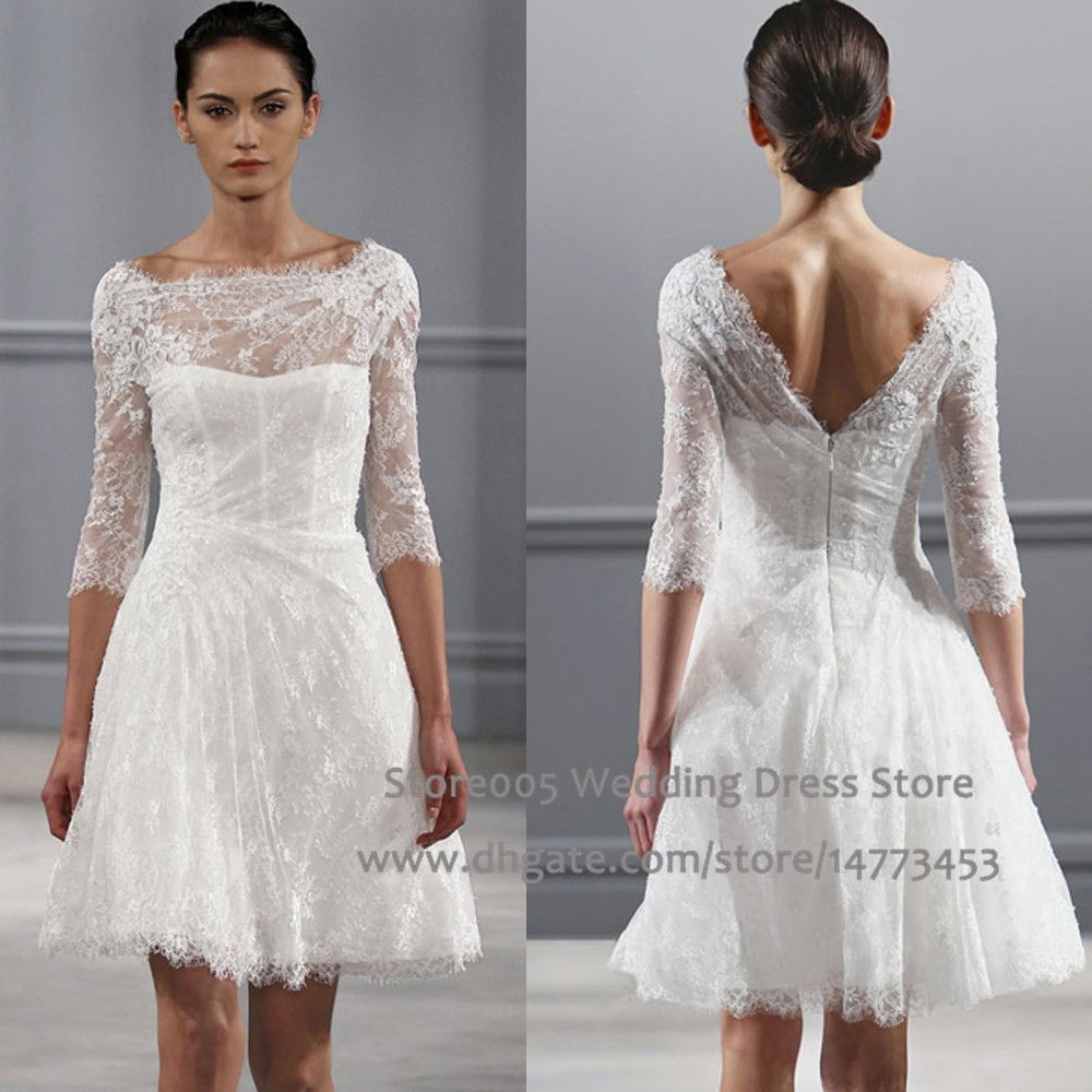 Discount Vintage White A Line Short Wedding Dresses Scoop V Back Lace ...