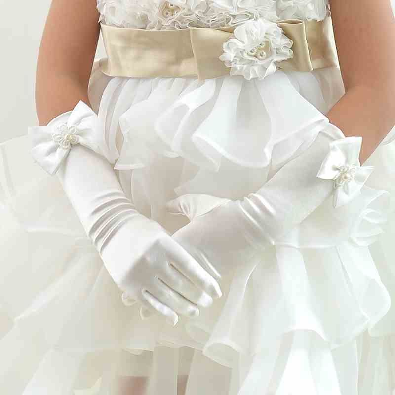 White Pink 2016 New Flower Girl Gloves For Wedding Children Bowknot Flower Gown Ball Glove Kid