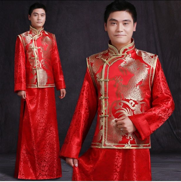 2017 Men Chinese Style Ancient Costume Groom Tunic Red Dress Long Robe ...