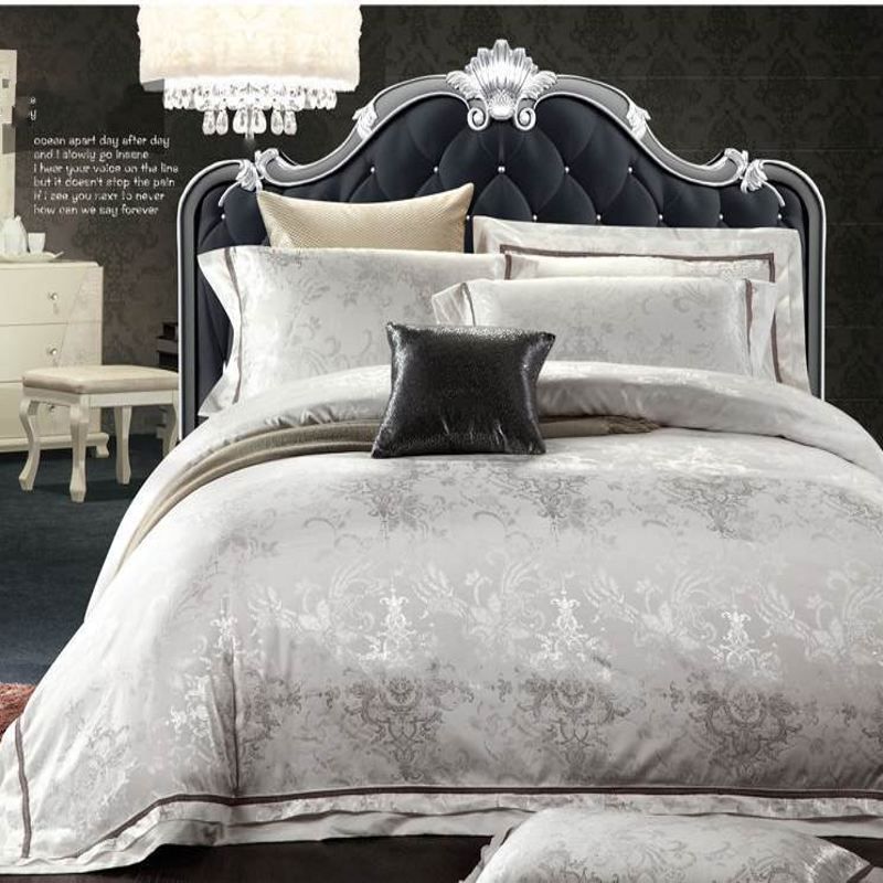 European Style White Jacquard Silk Cotton Bedding Sets Queen King European Style White Jacquard Silk Cotton Bedding Sets Queen King Size 4 Noble Satin Bedclothes Duvet Cover Bed Linen Set Home Textile Modern Pretty