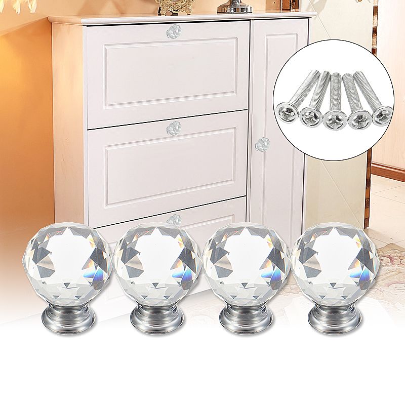 2020 30mm Clear Crystal Glass Door Knobs Drawer Cabinet Cupboard