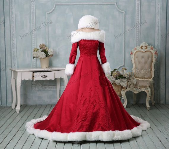 DiscountWinter Wedding Dress Christmas Wedding Dresses Faux Fur Satin