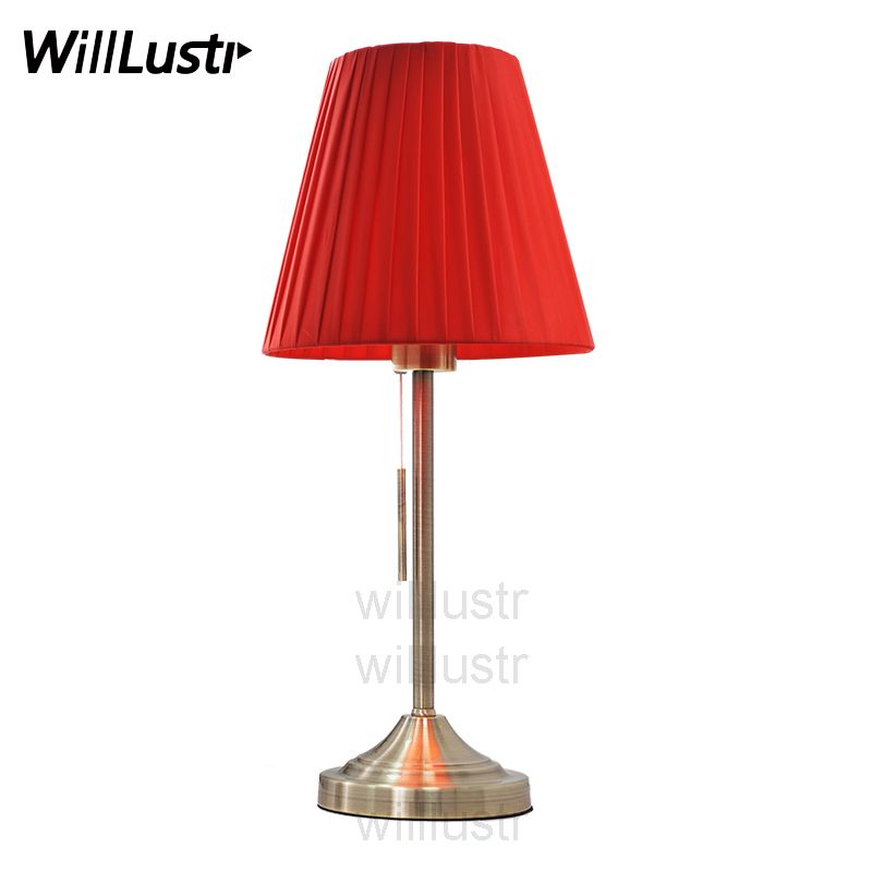 New Table Lamp Modern Design Light Beige Red Fabric Shade Bronze Fixture Desk Lighting Living Room Study Bedside Foyer Bedroom Sofa Side