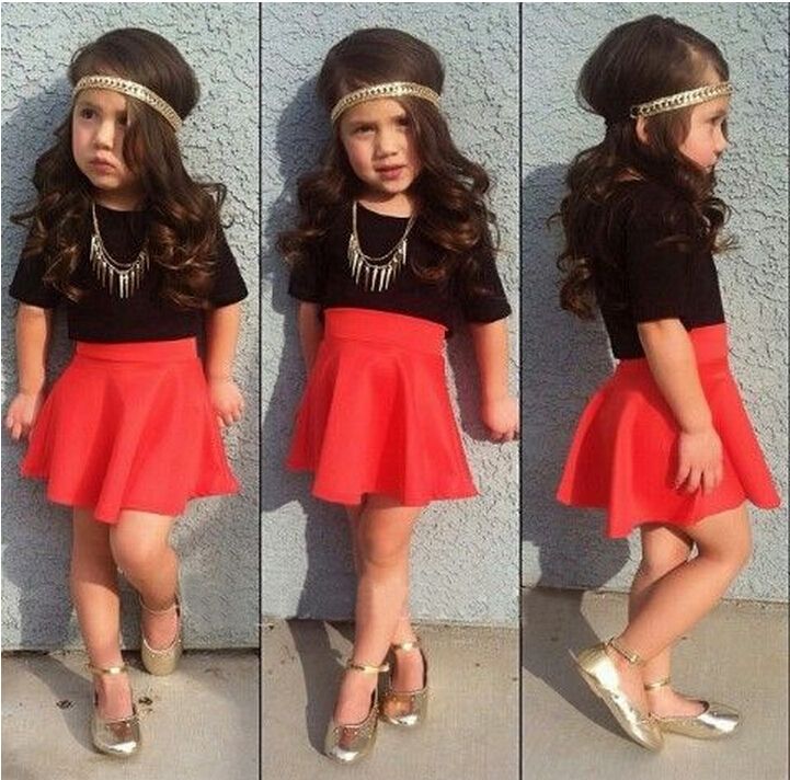 Online Cheap Summer Girl S Suits Baby Girls Red Skirts Black Tshirt