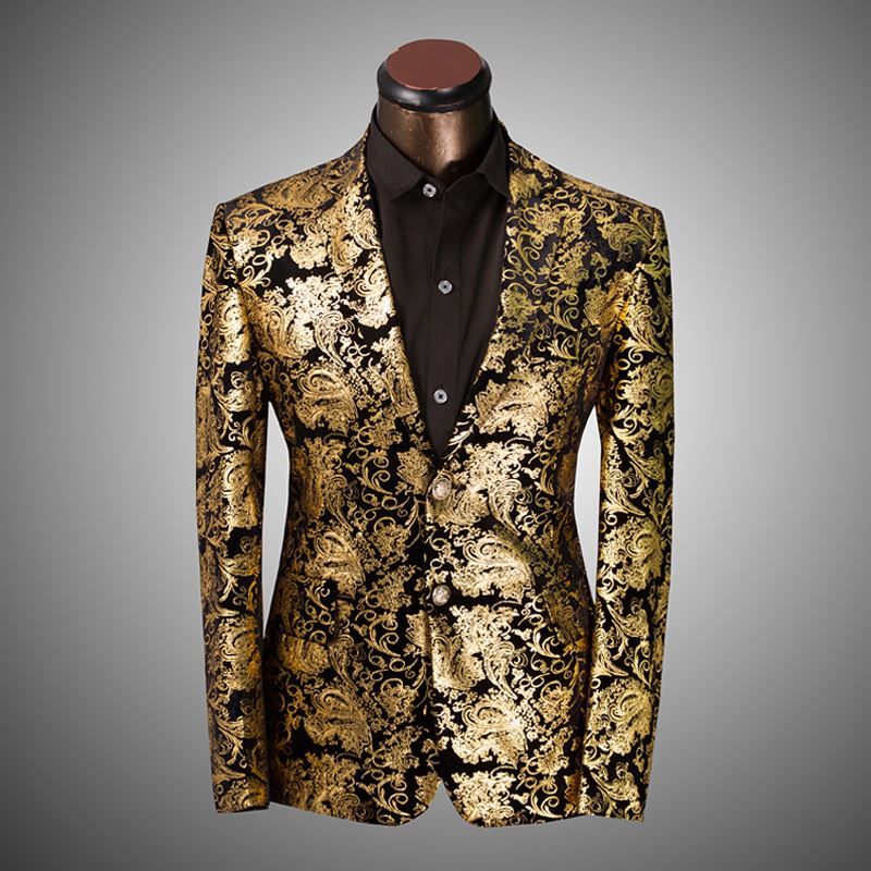 Best 2015 New Arrival Gold Suits Mens Luxury Print Blazer Casual Floral ...