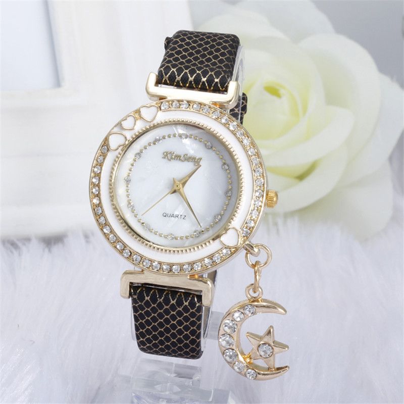 Kim Seng Unique Crystal Watch Luxury Moon Pendant Wristwatches Lady